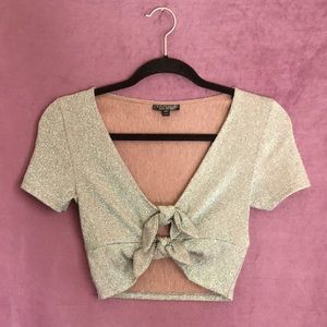 Topshop Mid-drift Metallic Going Out Top